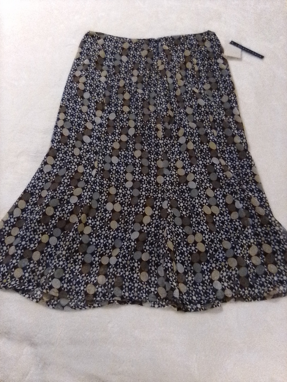 Printed Navy and Gray A-Line Midi Skirt